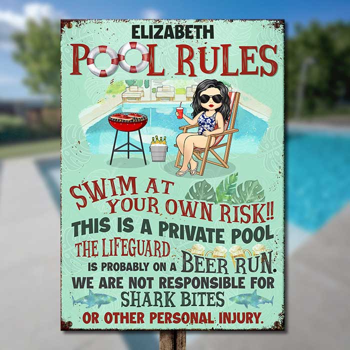 Règles de la piscine - Plaque métallique personnalisée - Cadeau pour couple, mari et femme