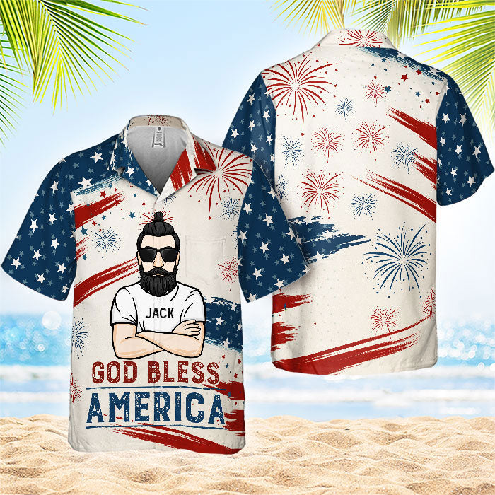 Que Dieu bénisse l'Amérique ! T-shirt hawaïen personnalisé ! Cadeau pour papa et grand-père