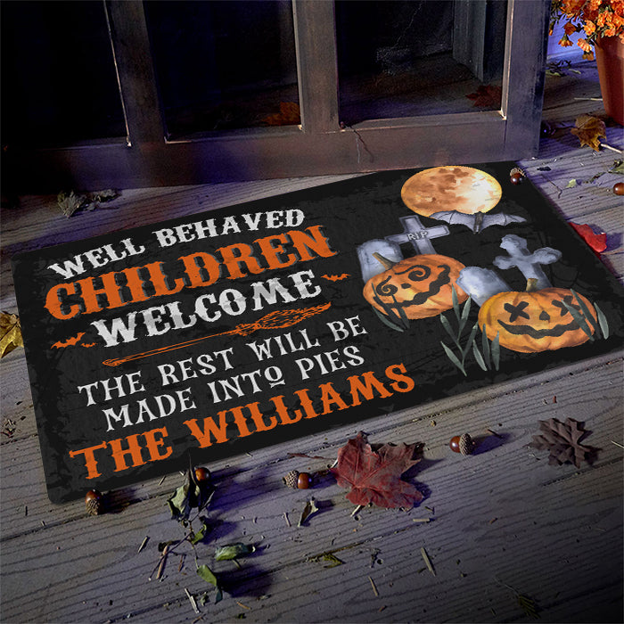 Halloween - Well Behaved Children Welcome  - Personalized Decorative Mat.