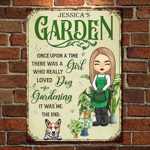 Une fille qui aime les chiens et le jardinage – Plaque en métal personnalisée – Cadeau pour les amateurs de jardinage