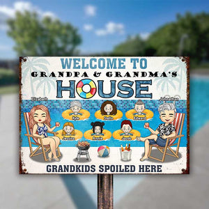 Bienvenue chez Grand-mère et Grand-père - Plaque métallique personnalisée - Cadeau pour couples, mari et femme