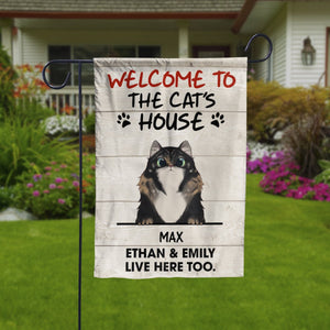 Welcome To The Cat's House - Funny Personalized Cat Garden Flag.