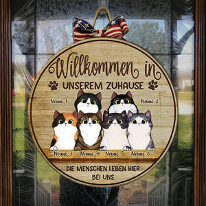 Willkommen In Meinem Zuhause - Lustiges Personalisiertes Katzentürschild, Funny Personalized Cat Door Sign German.