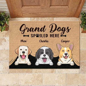 Grand Dogs Spoiled Here - Personalized Decorative Mat.