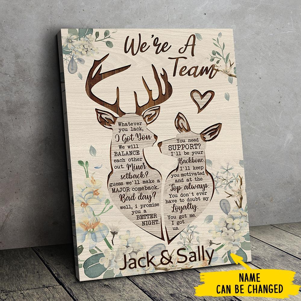 We Are A Team Deer Couple - Gift For Couples, Personalized Vertical Canvas.