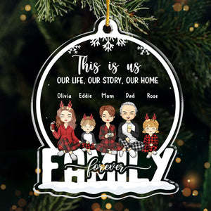 Tous les cœurs rentrent à la maison pour Noël - Décoration personnalisée pour la famille - Boule à neige en acrylique - Cadeau de Noël pour les membres de la famille