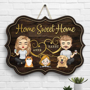 Our Home Sweet Home - Personalized Shaped Wood Sign - Gift For Couples, Gift For Pet Lovers