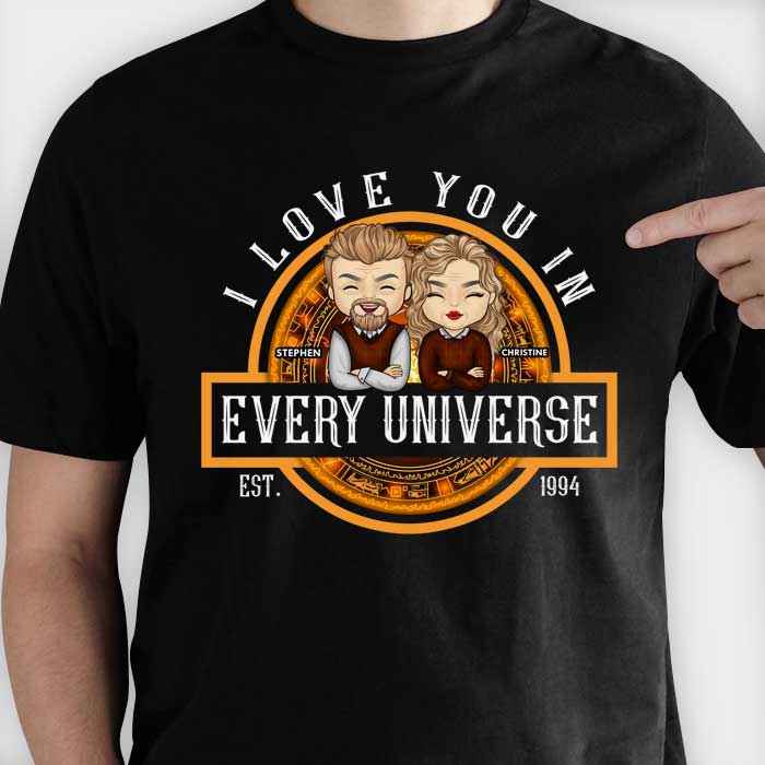 Je t'aime dans tous les univers - T-shirt personnalisé, sweat à capuche - Cadeau pour couple, mari et femme