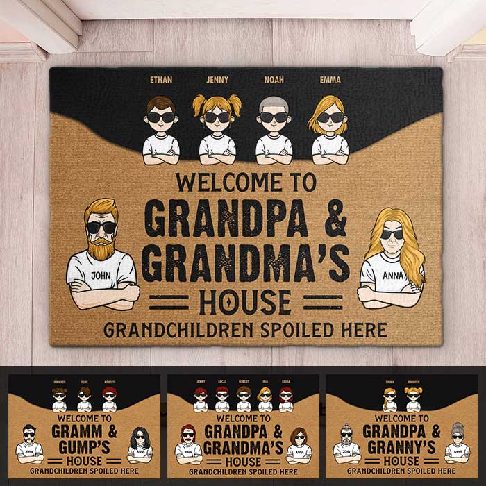 Bienvenue chez grand-père et grand-mère, petits-enfants gâtés ici - Cadeau pour couples, mari et femme - Tapis décoratif personnalisé