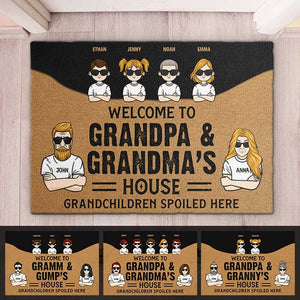 Bienvenue chez grand-père et grand-mère, petits-enfants gâtés ici - Cadeau pour couples, mari et femme - Tapis décoratif personnalisé