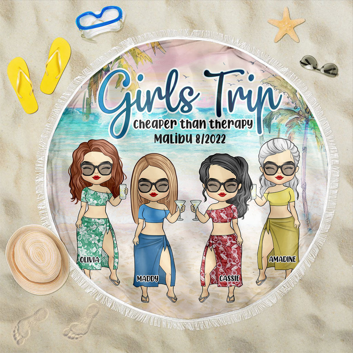 Voyage entre filles : la plage nous appelle et nous devons y aller - Cadeau pour meilleure amie, serviette de plage ronde personnalisée