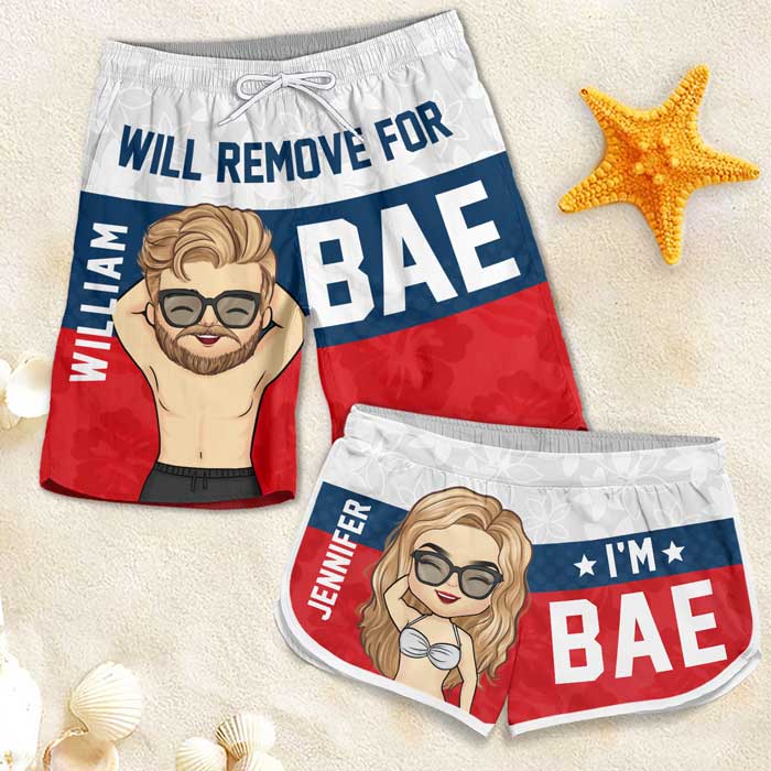 Short de plage personnalisé pour couple - Cadeau pour couple, mari et femme