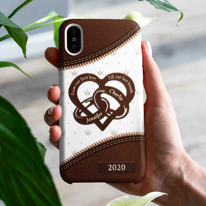 De notre premier baiser jusqu'à notre dernier souffle - Cadeau pour couple, mari et femme - Coque de téléphone personnalisée