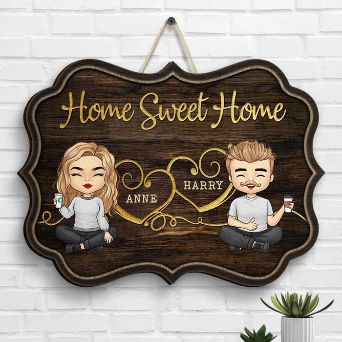 Home Sweet Home - Cadeau pour couple, mari et femme - Panneau en bois personnalisé