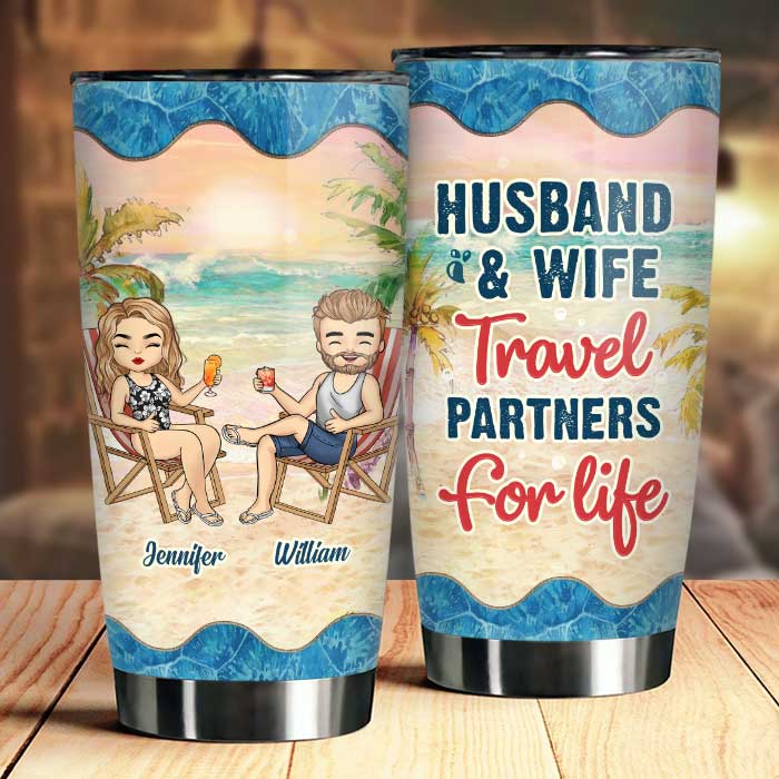 Partenaires de voyage pour la vie - Gobelet personnalisé - Cadeau pour couple, mari et femme
