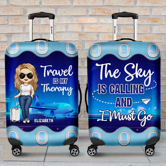 Voyager est ma thérapie, le ciel m'appelle et je dois y aller - Cadeau pour meilleure amie - Housse de bagage personnalisée