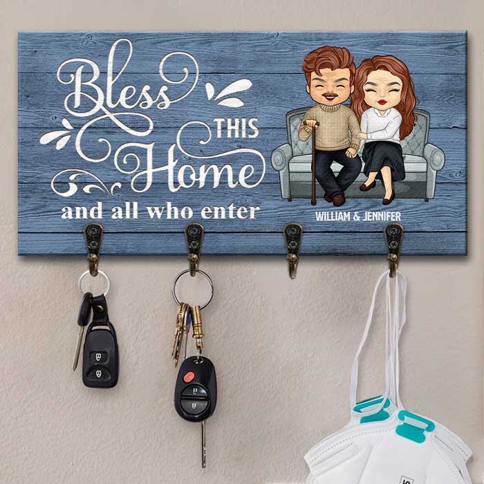 Bénissez cette maison et tous ceux qui y entrent ! Porte-clés personnalisé, porte-clés, cadeau pour couples, mari et femme