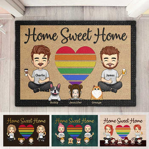 Notre maison douce avec enfants et animaux de compagnie - Tapis décoratif personnalisé - Cadeau pour les couples, cadeau pour les amoureux des animaux