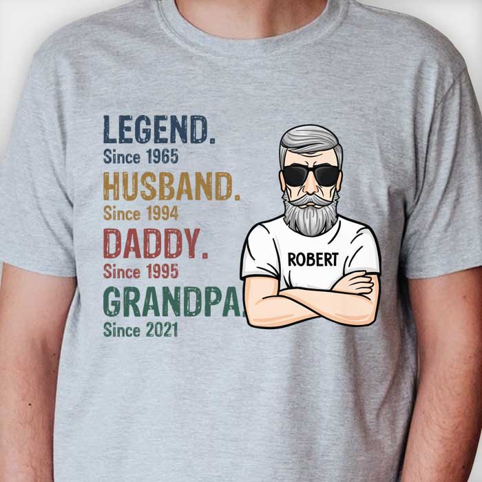 T-shirt unisexe personnalisé « Mari, papa, grand-père » - Cadeau pour grand-père