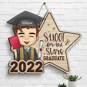 Shoot For The Stars Graduate - Personalized Shaped Wood Sign