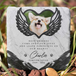 Vous laissez des empreintes de pattes dans nos cœurs - Pierre commémorative personnalisée, pierre tombale pour animaux de compagnie - Télécharger une image, cadeau commémoratif, cadeau de condoléances