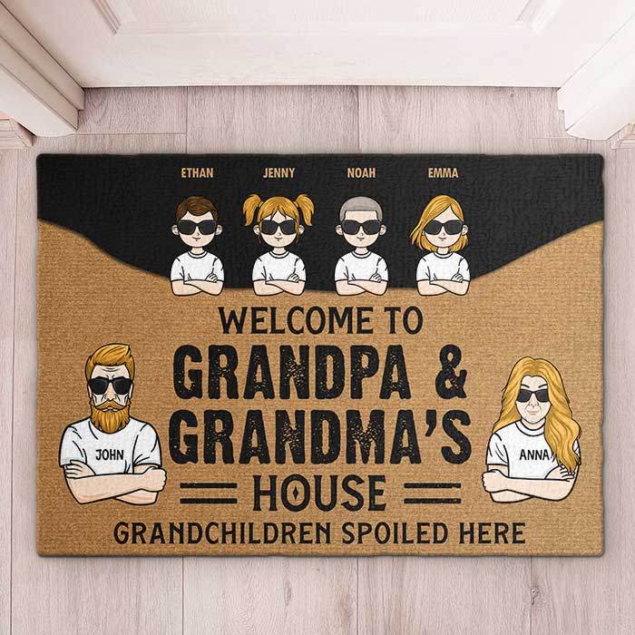 Bienvenue chez grand-père et grand-mère, petits-enfants gâtés ici - Cadeau pour couples, mari et femme - Tapis décoratif personnalisé