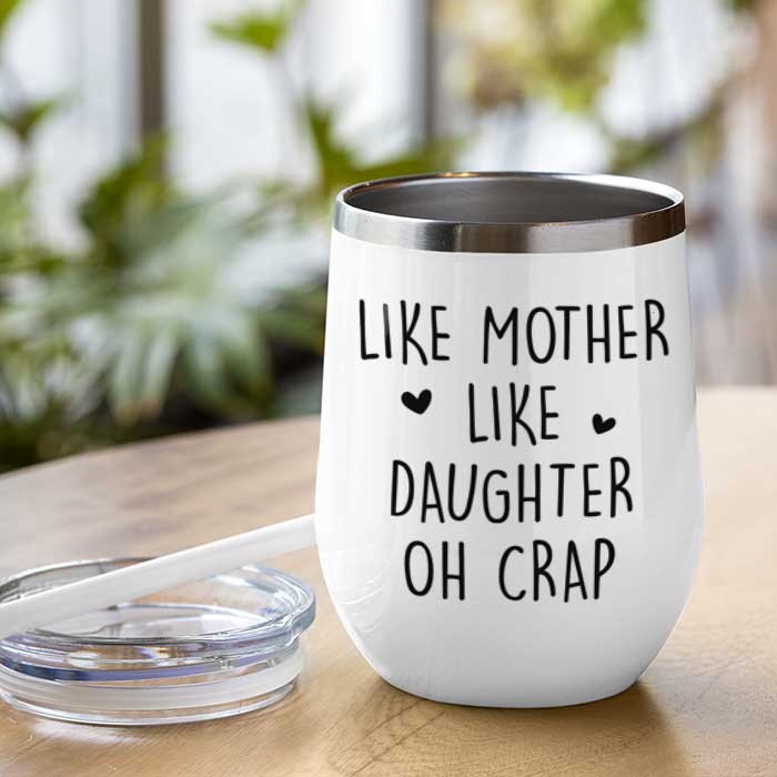 Telle mère, telle fille - Cadeau pour maman, verre à vin personnalisé 