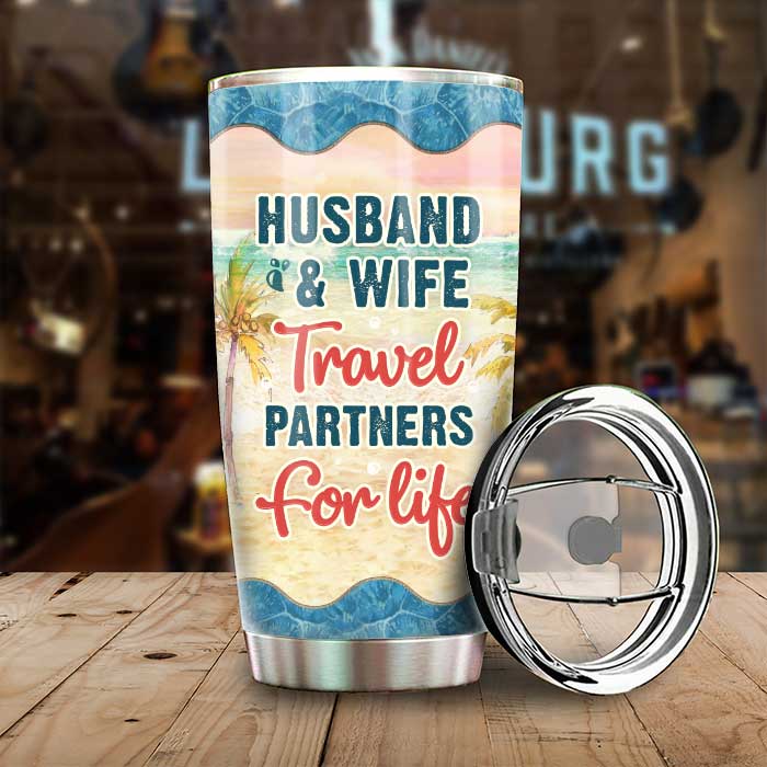 Partenaires de voyage pour la vie - Gobelet personnalisé - Cadeau pour couple, mari et femme