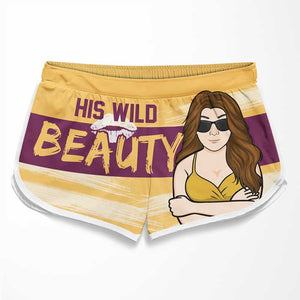 Sa bête sexy, sa beauté sauvage - Short de plage personnalisé pour couple - Cadeau pour couple, mari et femme