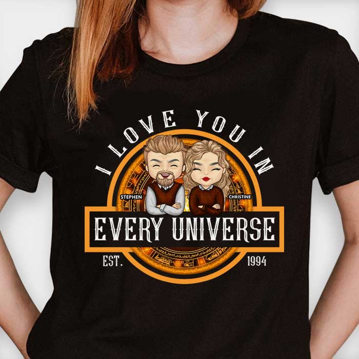 Je t'aime dans tous les univers - T-shirt personnalisé, sweat à capuche - Cadeau pour couple, mari et femme