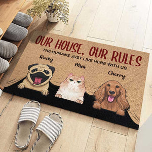 Notre maison, nos règles - Tapis décoratif personnalisé - Cadeau pour les amoureux des animaux