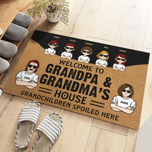 Bienvenue chez grand-père et grand-mère, petits-enfants gâtés ici - Cadeau pour couples, mari et femme - Tapis décoratif personnalisé