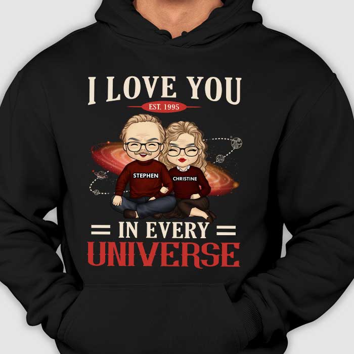 Je t'aime dans tous les univers - Cadeau pour couple, mari et femme - T-shirt personnalisé, sweat à capuche