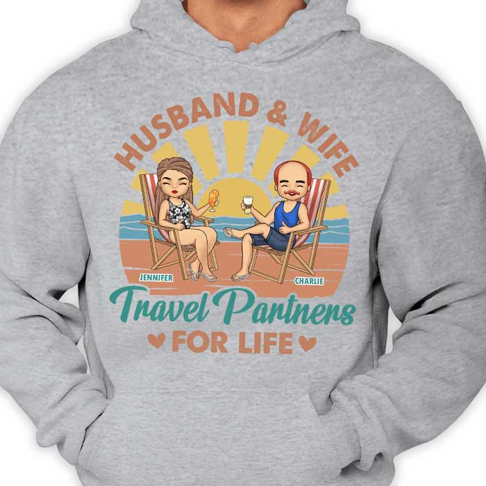 Partenaires de voyage pour la vie - T-shirt et sweat à capuche unisexe personnalisé - Cadeau pour couple, mari et femme