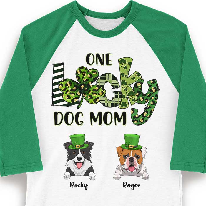 One Lucky Dog Mom - Personalized St. Patrick's Day Unisex Raglan Shirt.