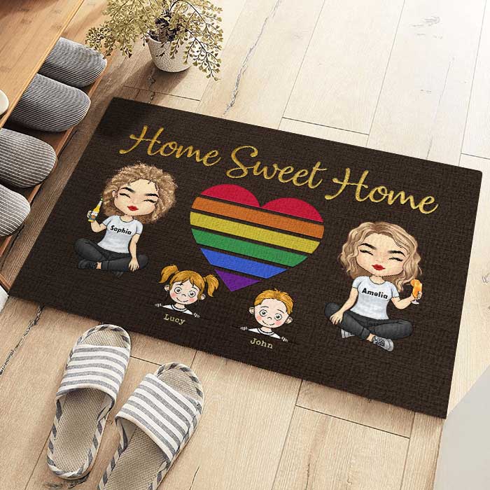 Notre maison douce avec enfants et animaux de compagnie - Tapis décoratif personnalisé - Cadeau pour les couples, cadeau pour les amoureux des animaux