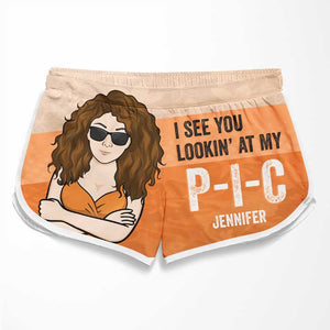 I See You Lookin' At My PIC - Personalized Couple Beach Shorts - Gift For Couples, Husband Wife
