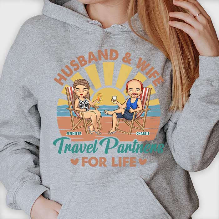 Partenaires de voyage pour la vie - T-shirt et sweat à capuche unisexe personnalisé - Cadeau pour couple, mari et femme