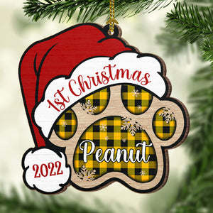 Dog Paw - Merry And Happy - Personalized Paw Shaped Wood Christmas Ornament