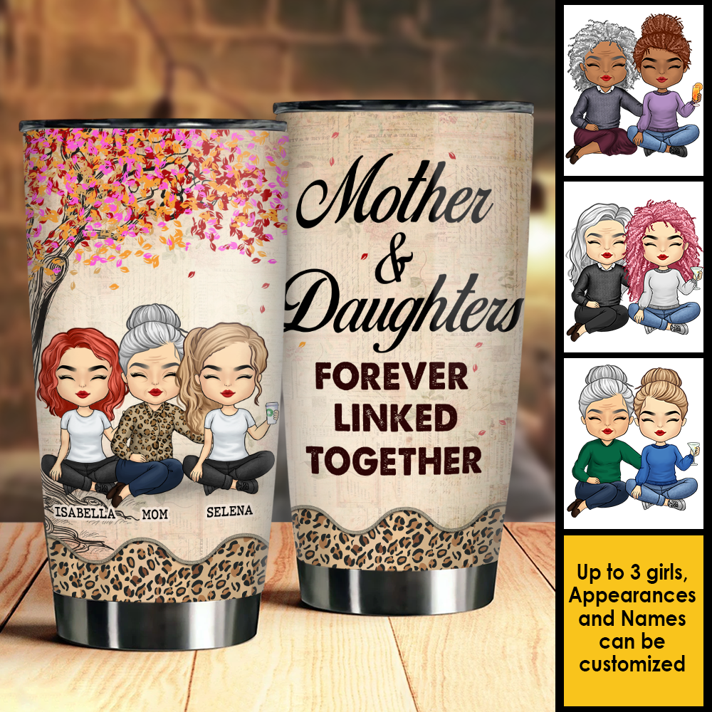Mère et filles liées à jamais - Cadeau pour maman, gobelet personnalisé