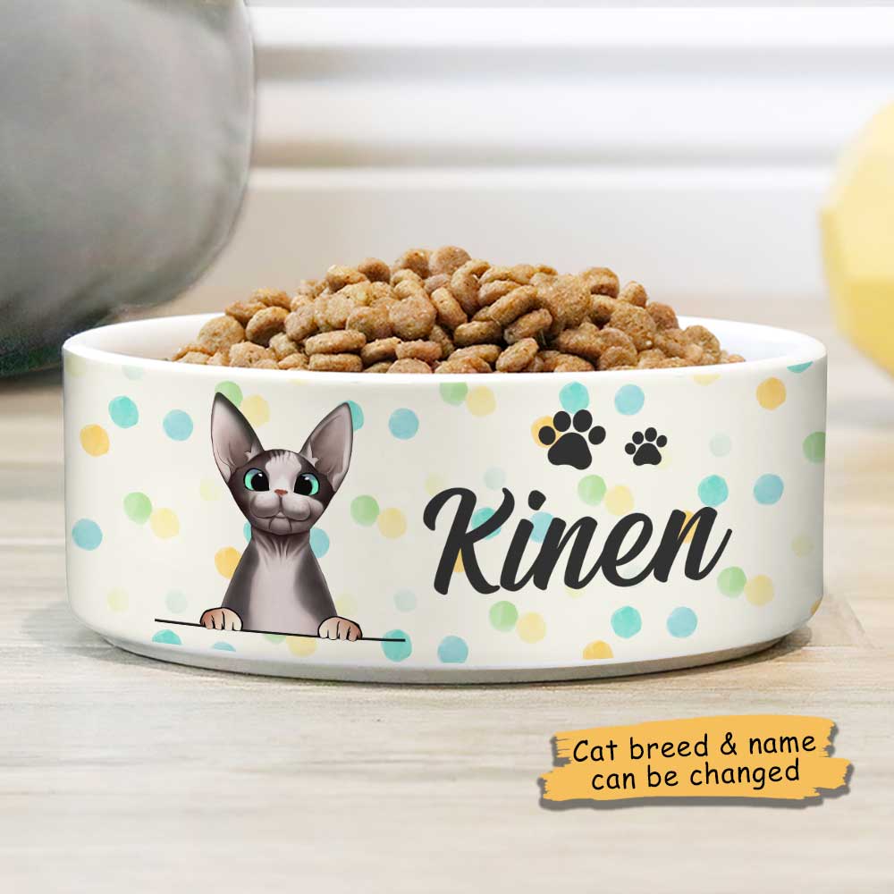 Colorful Dot, Gift For Cat Lovers - Personalized Custom Cat Bowls.
