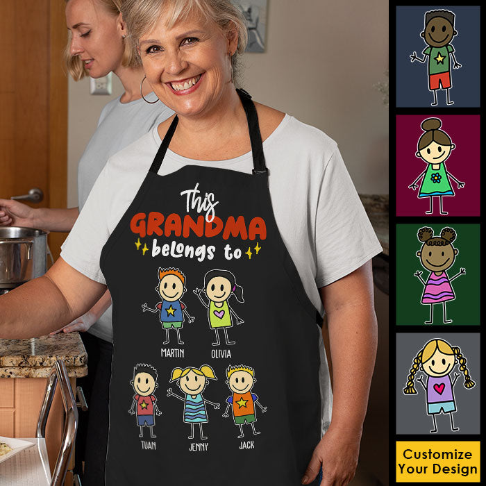 Cette grand-mère appartient à ses petits-enfants - Cadeau pour maman, cadeau pour grand-mère - Tablier personnalisé 