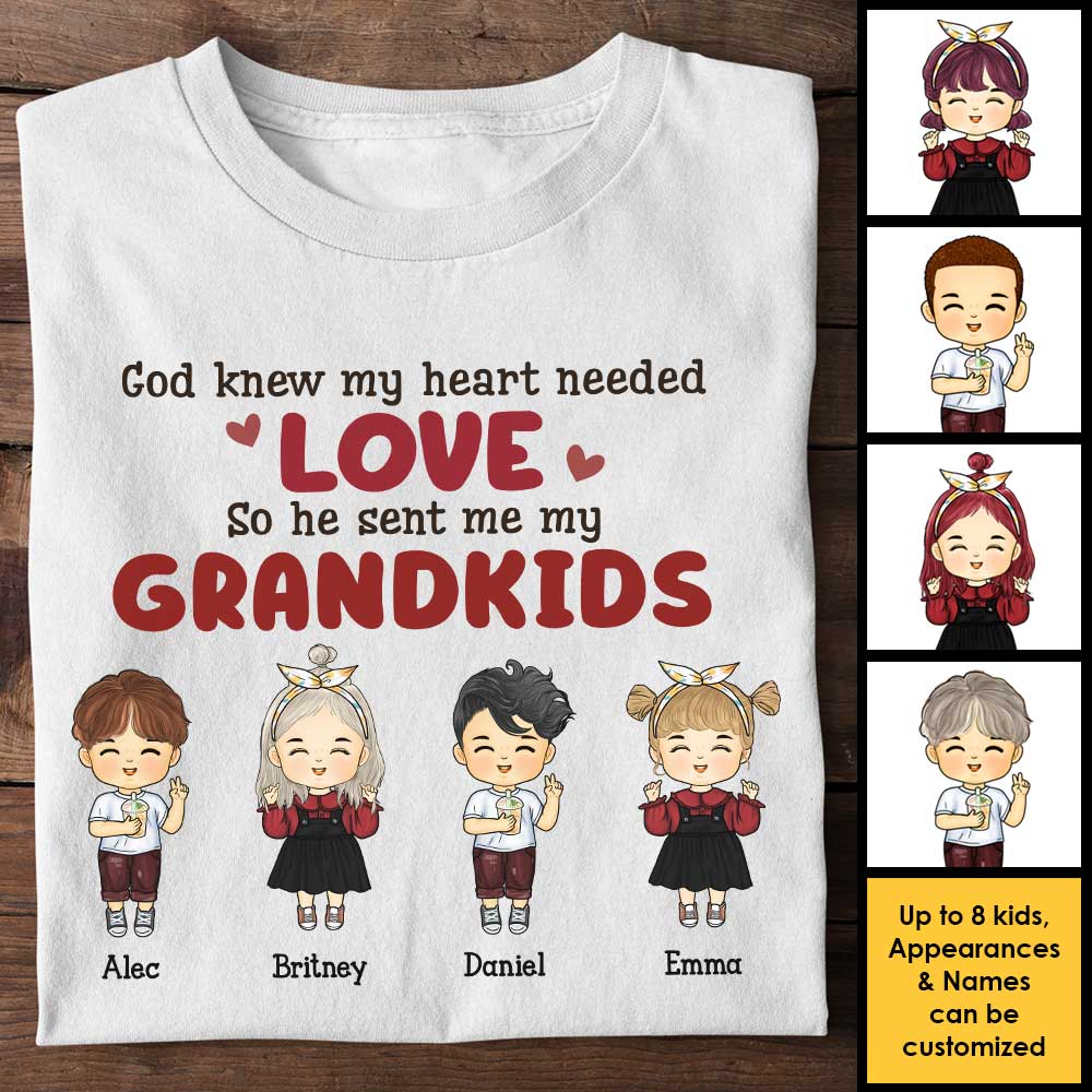Dieu savait que mon cœur avait besoin d'amour, alors il m'a envoyé mes charmants petits-enfants - Cadeau pour grand-mère, t-shirt unisexe personnalisé, sweat à capuche