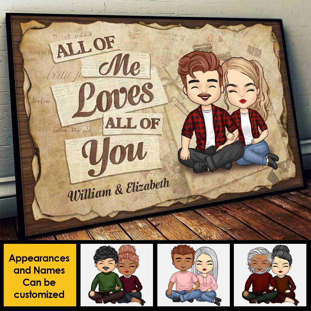 Je t'aime de tout mon cœur - Cadeau pour couple, mari et femme - Affiche horizontale personnalisée