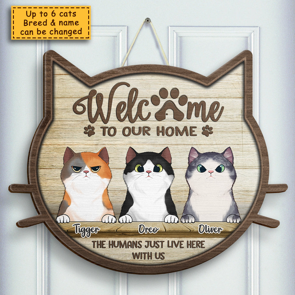 Welcome To Our Home Cat Head Shape - Personalized Shaped Door Sign.