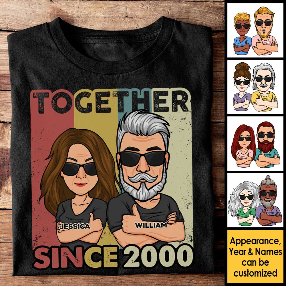 Nous sommes ensemble depuis des années - T-shirt unisexe personnalisé, sweat à capuche, sweat-shirt - Cadeau pour couple, mari et femme, anniversaire, fiançailles, mariage, cadeau de mariage
