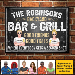 Bar et grill d'arrière-cour - Bons amis, bons moments, où chacun a droit à un deuxième verre - Cadeau pour couple, mari et femme, plaque en métal personnalisée