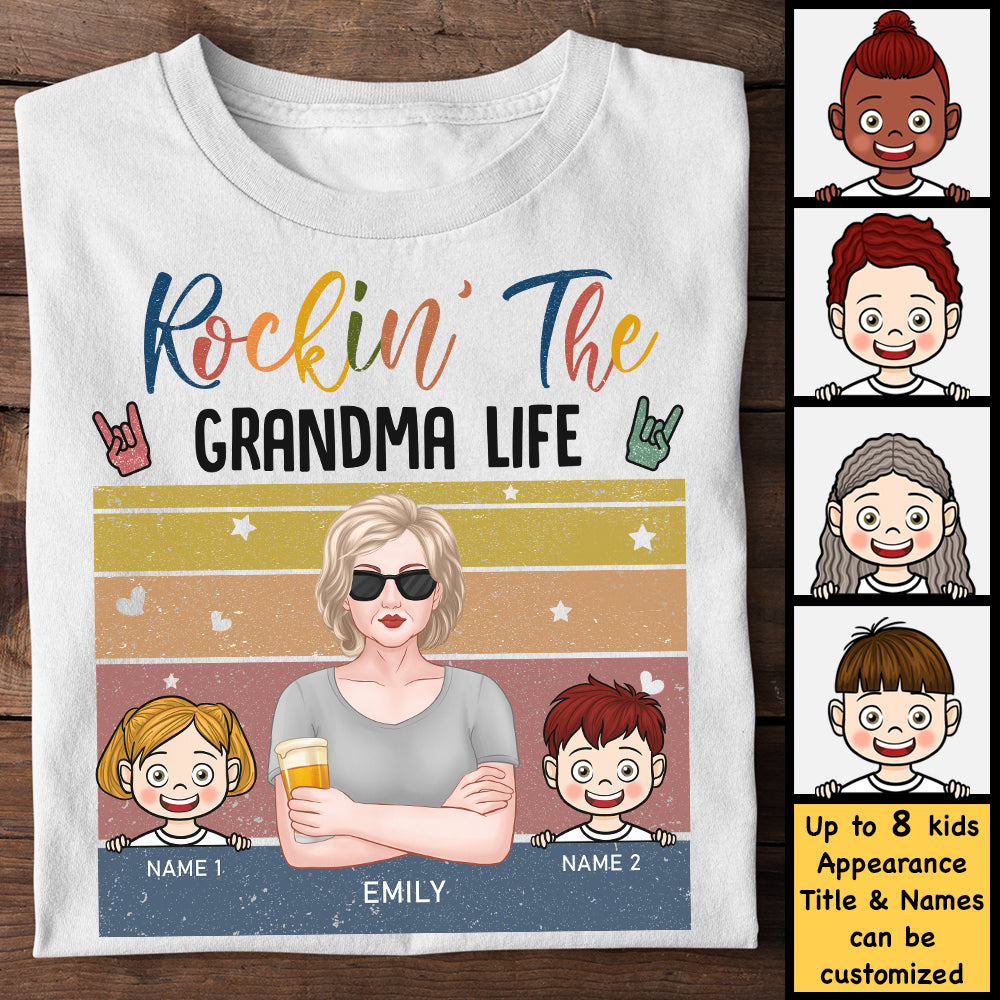 Rockin' Living The Grandma Life - Cadeau pour grand-mère, t-shirt unisexe personnalisé, sweat à capuche