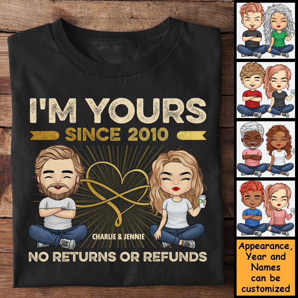 Aucun retour ni remboursement - T-shirt unisexe personnalisé, sweat à capuche, sweat-shirt - Cadeau pour couple, mari et femme, anniversaire, fiançailles, mariage, cadeau de mariage