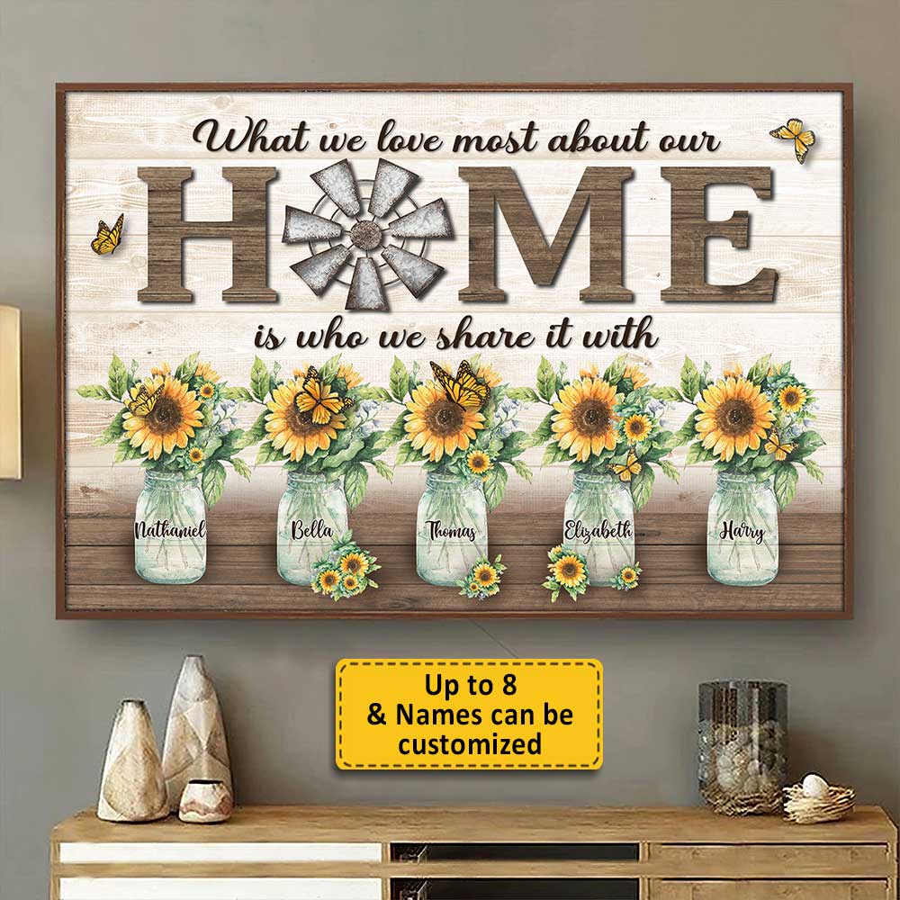 Ce que nous aimons le plus dans notre maison - Affiche horizontale personnalisée - Cadeau pour couple, mari et femme